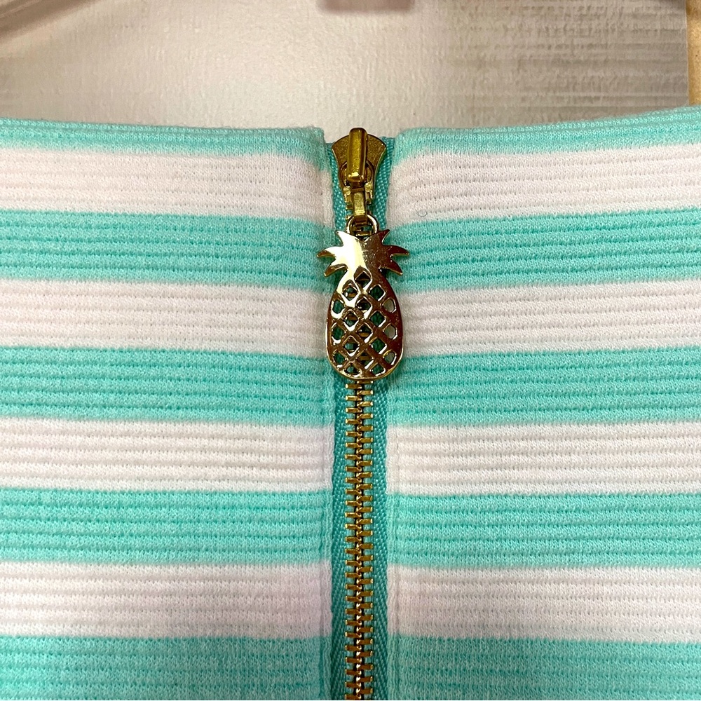 Lilly Pulitzer Lana Mint White Stripe Ribbed Cap Sleeve Dress Poolside Blue, XS - Picture 7 of 7